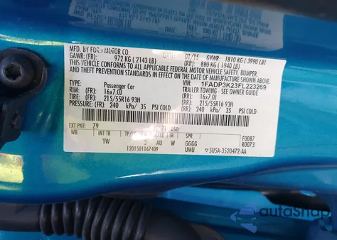 2015 Ford Focus Se from USA, damaged, VIN 1FADP3K23FL223269